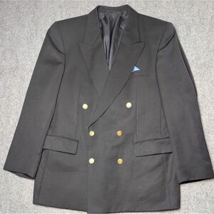 Vtg Roy Robson 100% Wool Black Double Breasted Blazer 52 Regular Gold Buttons